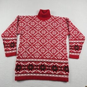 Laura Tyler Vintage Fair Isle Sweater Adele Knit Women's Pullover Turtleneck Red